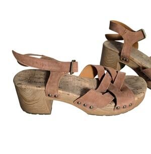 Kork Ease Brown Leather Platform Sandals Womens 11 Cork Chunky Heel Boho Strappy